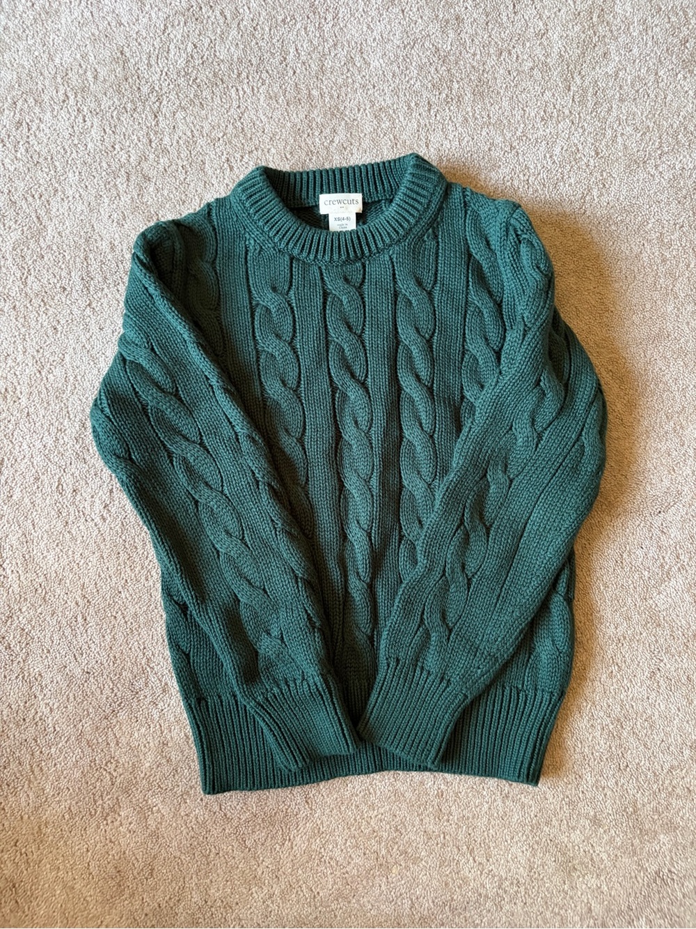J. Crew Crewcuts Forest Green Cable Knit Crewneck Sweater
